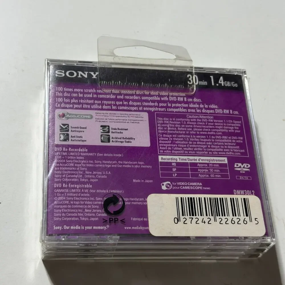 Sony Handycam DVD RW 3 Pack Mini Discs 1.4GB 30 Min Sealed DMW30L2